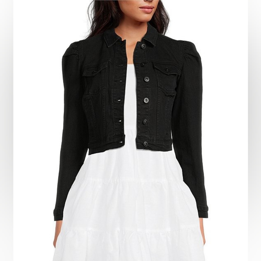 Chelsea & Violet Point Collar Puff Shoulder Jean Jacket - Size M  (NWT)